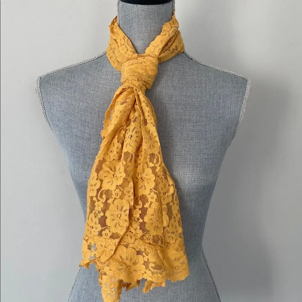 Vintage Orange Unconventional Lace Scarf Statement Colorful Romantic Castlecore